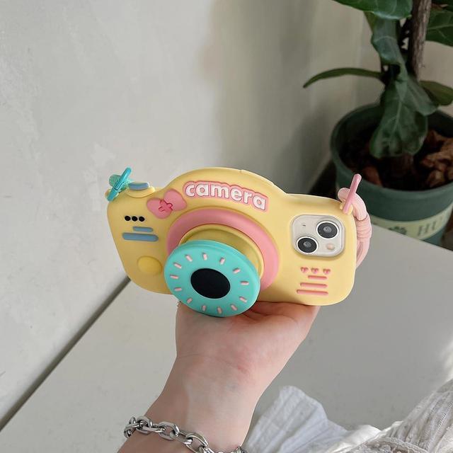 Alt view image 5 of 7 - Case for iPhone 16 Funny 3D Cartoon Retro Camera Phone Case with Bracket &Wristband Cute Kawaii Phone Cases Soft Silicone Shockproof Protector Women Girls for iPhone 16