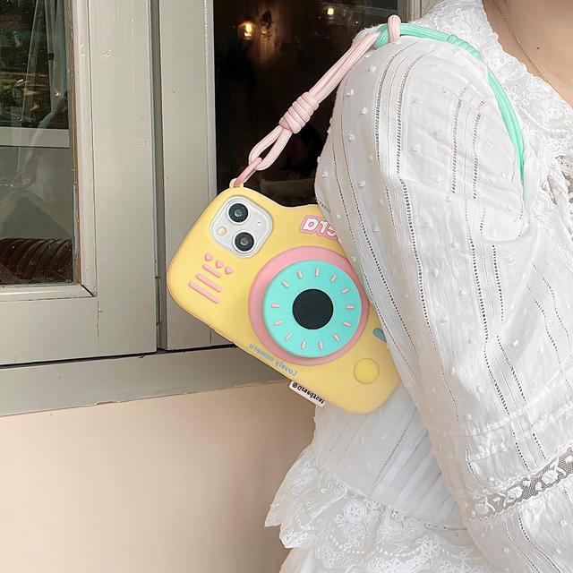 Alt view image 7 of 7 - Case for iPhone 16 Funny 3D Cartoon Retro Camera Phone Case with Bracket &Wristband Cute Kawaii Phone Cases Soft Silicone Shockproof Protector Women Girls for iPhone 16