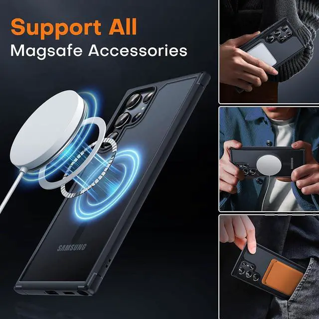 Alt view image 2 of 7 - for  Galaxy S22 Ultra Case Magnetic [Wireless Charging Compatible ][Military Drop Protection] Translucent Matte Back Cover for S22 Ultra Black