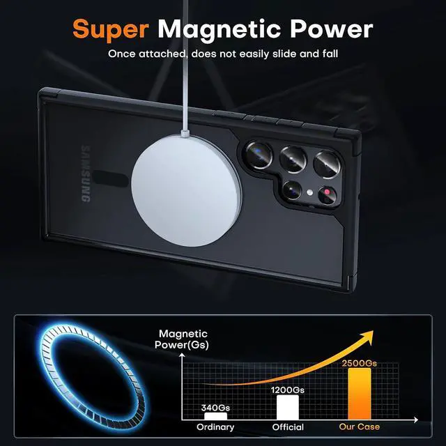 Alt view image 3 of 7 - for  Galaxy S22 Ultra Case Magnetic [Wireless Charging Compatible ][Military Drop Protection] Translucent Matte Back Cover for S22 Ultra Black