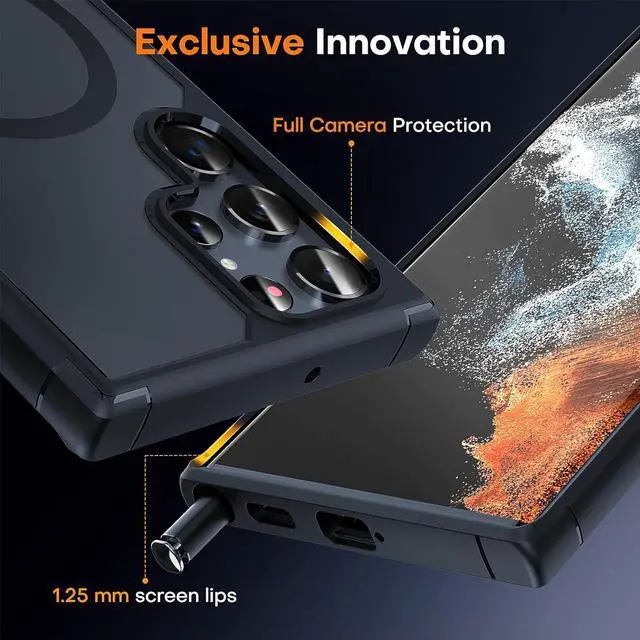 Alt view image 4 of 7 - for  Galaxy S22 Ultra Case Magnetic [Wireless Charging Compatible ][Military Drop Protection] Translucent Matte Back Cover for S22 Ultra Black
