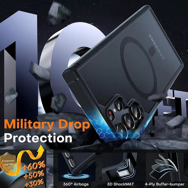Alt view image 5 of 7 - for  Galaxy S22 Ultra Case Magnetic [Wireless Charging Compatible ][Military Drop Protection] Translucent Matte Back Cover for S22 Ultra Black