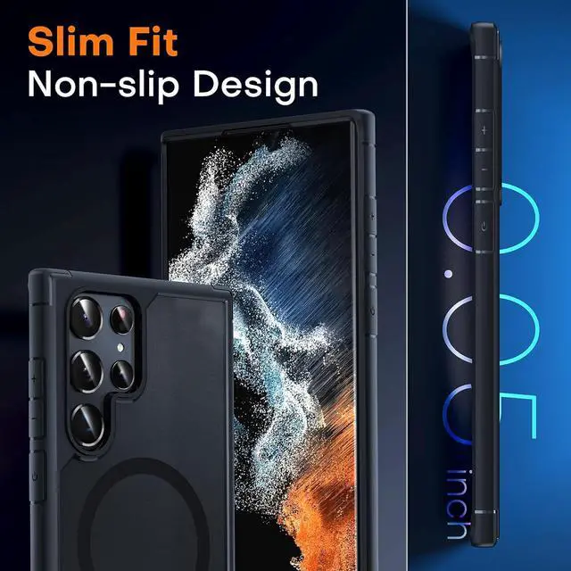 Alt view image 6 of 7 - for  Galaxy S22 Ultra Case Magnetic [Wireless Charging Compatible ][Military Drop Protection] Translucent Matte Back Cover for S22 Ultra Black