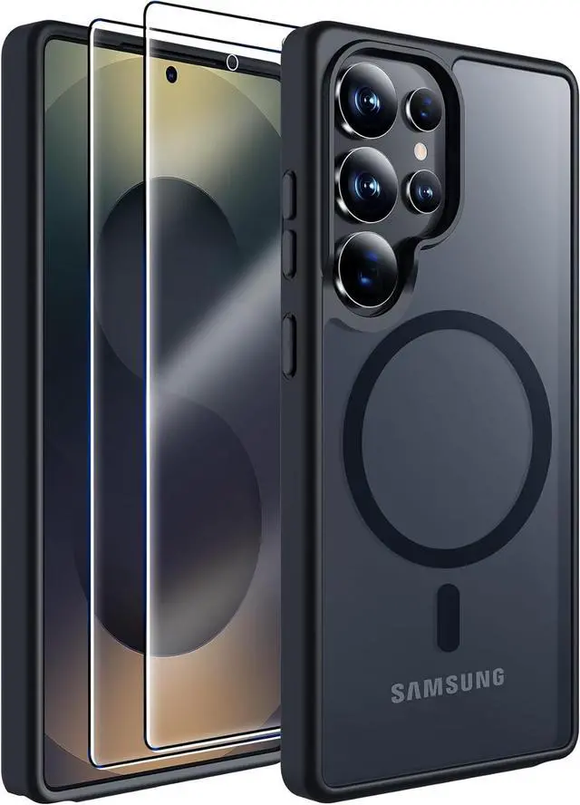 Main image of for  Galaxy S25 Ultra Case with Magnetic [Compatible with MagSafe][12Ft Military Dropproof][2*Screen Protector] Translucent Anti-Slip Back Slim Shockproof Case for S25 Ultra-Black