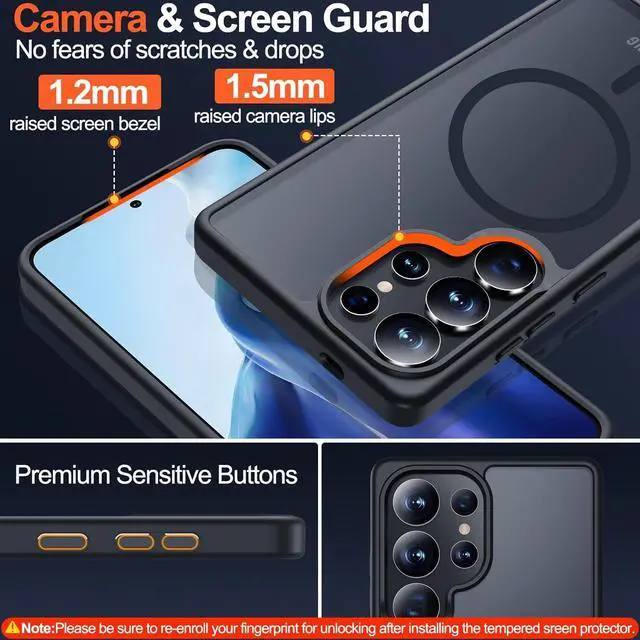 Alt view image 5 of 7 - for  Galaxy S25 Ultra Case with Magnetic [Compatible with MagSafe][12Ft Military Dropproof][2*Screen Protector] Translucent Anti-Slip Back Slim Shockproof Case for S25 Ultra-Black