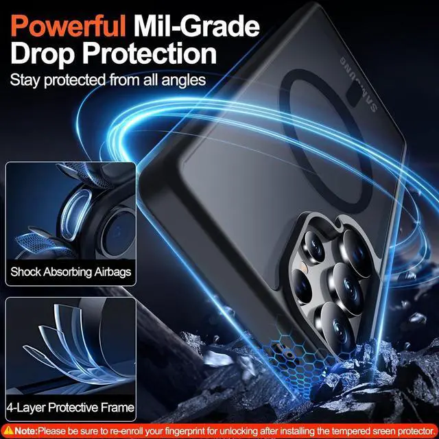 Alt view image 7 of 7 - for  Galaxy S25 Ultra Case with Magnetic [Compatible with MagSafe][12Ft Military Dropproof][2*Screen Protector] Translucent Anti-Slip Back Slim Shockproof Case for S25 Ultra-Black