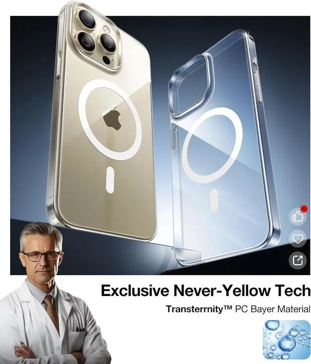 Alt view image 5 of 6 - Magnetic Slim-Fit for iPhone 15 Pro Max Case Clear 6.7 [True Never Yellow]Ultra-Thin 15 ProMax Phone Case Compatible with MagSafe Light Anti-Scratch Matte Hard Cover OriginFit Diamond Clear