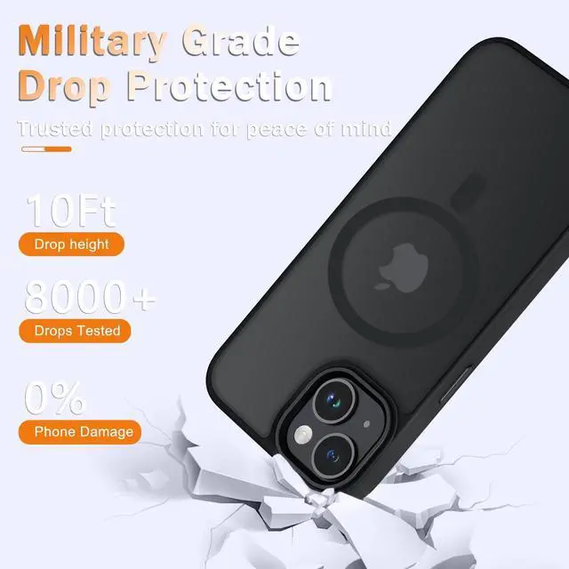 Alt view image 2 of 7 - for iPhone 14 Case iPhone 13 Case with 1 Screen Protector Matte Magnetic Slim Phone Cover Support for Magsafe Shockproof Protection Translucent Frosted Back Black