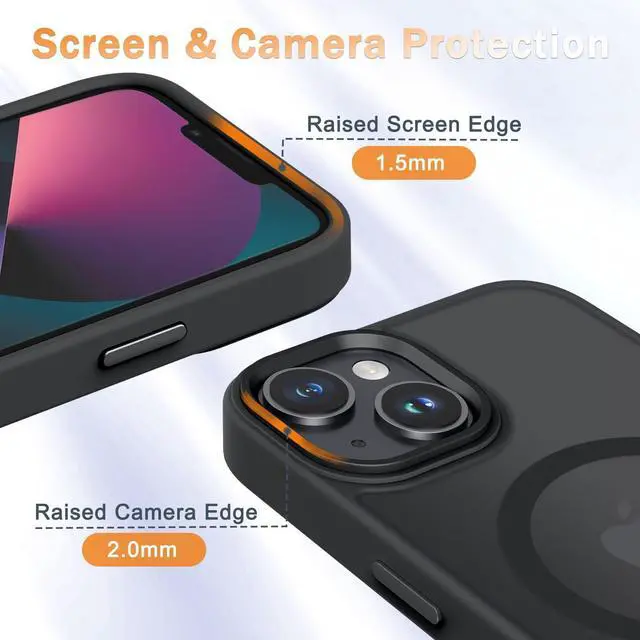 Alt view image 5 of 7 - for iPhone 14 Case iPhone 13 Case with 1 Screen Protector Matte Magnetic Slim Phone Cover Support for Magsafe Shockproof Protection Translucent Frosted Back Black