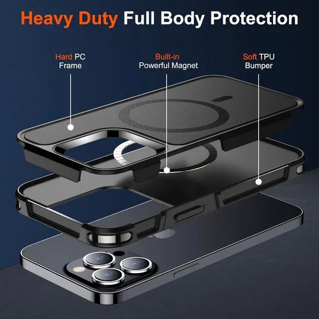 Alt view image 2 of 7 - Magnetic for iPhone 12 Pro Max Case [Compatible with MagSafe][10 FT Military Grade Drop Protection] [Dual Layer Structure Protection] Heavy Duty Full-Body Shockproof Phone Case Black