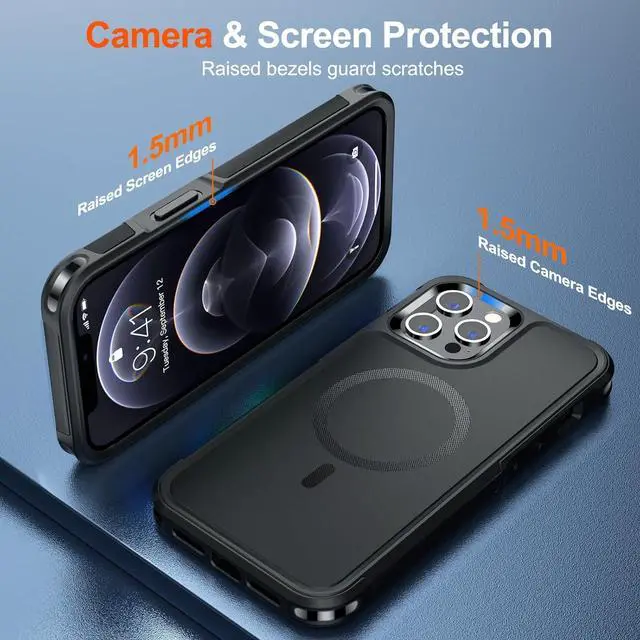 Alt view image 6 of 7 - Magnetic for iPhone 12 Pro Max Case [Compatible with MagSafe][10 FT Military Grade Drop Protection] [Dual Layer Structure Protection] Heavy Duty Full-Body Shockproof Phone Case Black