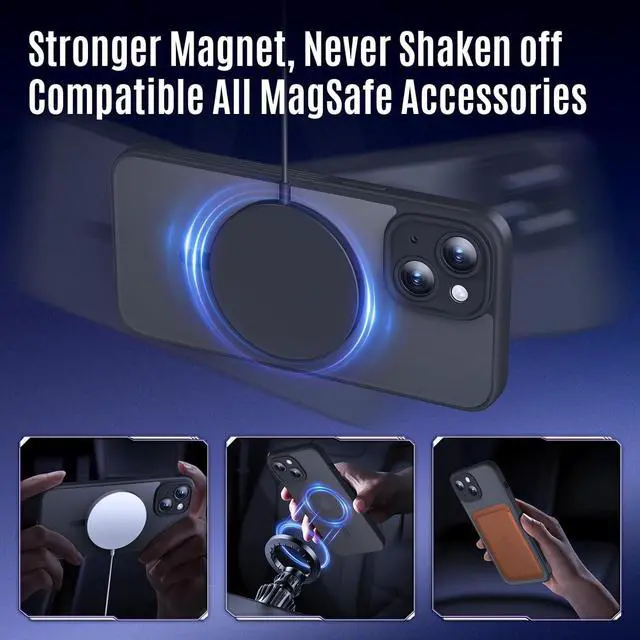 Alt view image 3 of 6 - Designed for iPhone 14 Case Compatible with MagSafe with Privacy Screen Protectors X2 [Camera Protection] [15FT Military Drop Protection] Shockproof Phone Case 6.1 Black