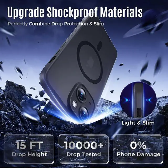 Alt view image 5 of 6 - Designed for iPhone 14 Case Compatible with MagSafe with Privacy Screen Protectors X2 [Camera Protection] [15FT Military Drop Protection] Shockproof Phone Case 6.1 Black