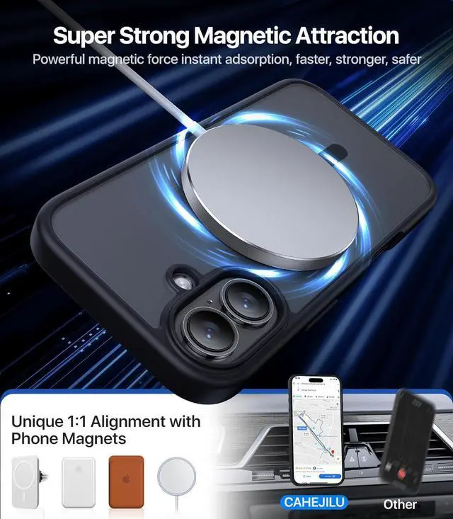 Alt view image 2 of 6 - Magnetic for iPhone 16 Case [Compatible with MagSafe][Military Grade Drop Protection] Anti-Fingerprint Translucent Matte Shockproof Protective Case for iPhone 16 Phone Case 6.1 Black