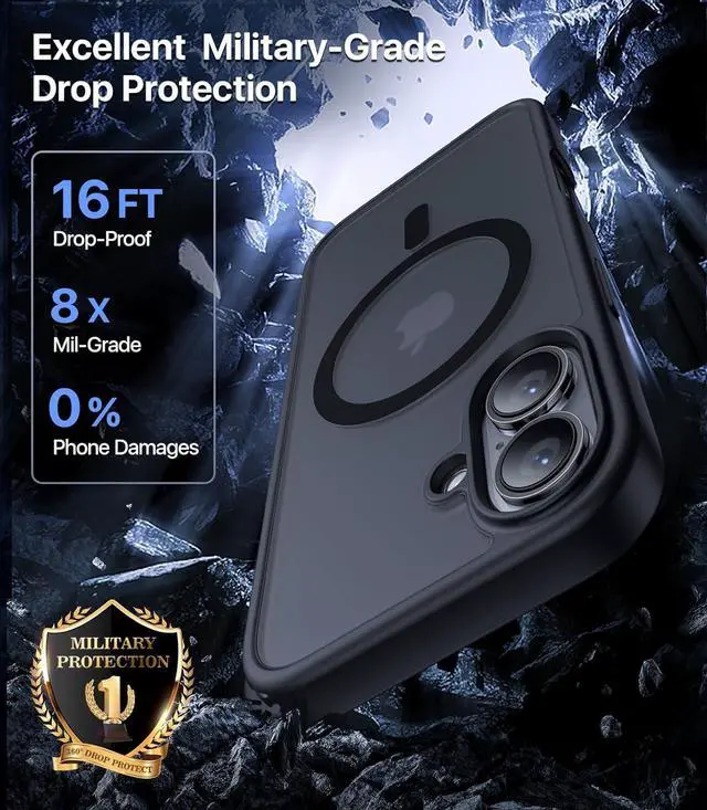 Alt view image 3 of 6 - Magnetic for iPhone 16 Case [Compatible with MagSafe][Military Grade Drop Protection] Anti-Fingerprint Translucent Matte Shockproof Protective Case for iPhone 16 Phone Case 6.1 Black