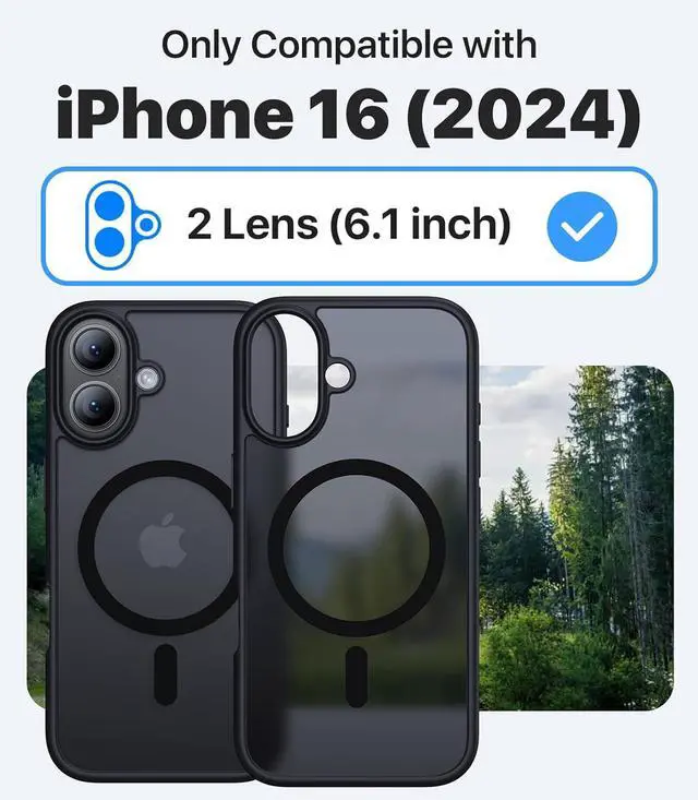 Alt view image 6 of 6 - Magnetic for iPhone 16 Case [Compatible with MagSafe][Military Grade Drop Protection] Anti-Fingerprint Translucent Matte Shockproof Protective Case for iPhone 16 Phone Case 6.1 Black