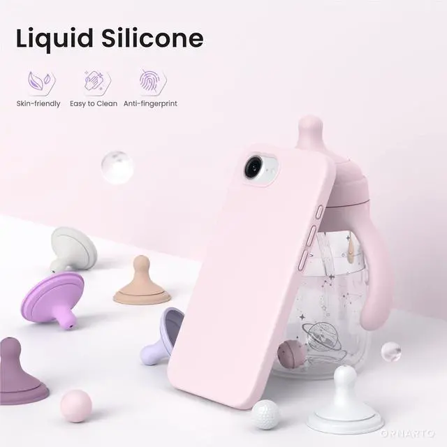 Alt view image 3 of 7 - Compatible with iPhone 16e Case 6.1(2025) Liquid Silicone 3 Layers Full Covered Soft Gel Rubber Phone Case Shockproof Protective Cover with Anti-Scratch Microfiber Lining-Chalk Pink