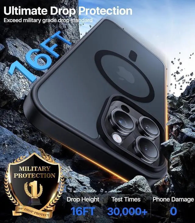 Alt view image 3 of 7 - Magnetic for iPhone 16 Pro Max Case[Compatible with MagSafe][Military-Grade Drop Protection][Anti-Yellowing]Shockproof Protective Translucent Matte Cover for iPhone 16 Pro Max Phone Case Black