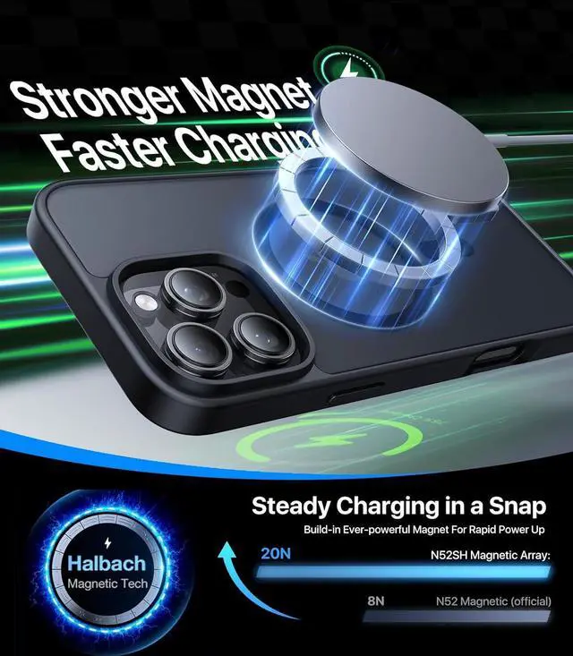 Alt view image 4 of 7 - Magnetic for iPhone 16 Pro Max Case[Compatible with MagSafe][Military-Grade Drop Protection][Anti-Yellowing]Shockproof Protective Translucent Matte Cover for iPhone 16 Pro Max Phone Case Black