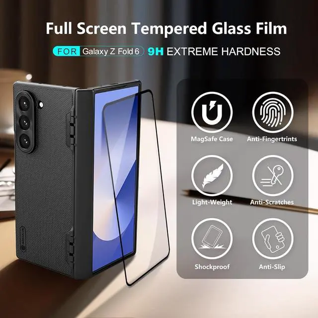 Alt view image 6 of 7 - for  Galaxy Z Fold 6 Magnetic Case with Screen Protector [Compatible with MagSafe][Hinge Protection] Frosted Texture Slim Fit Protective Phone Case for Galaxy Z Fold 6 Case Black