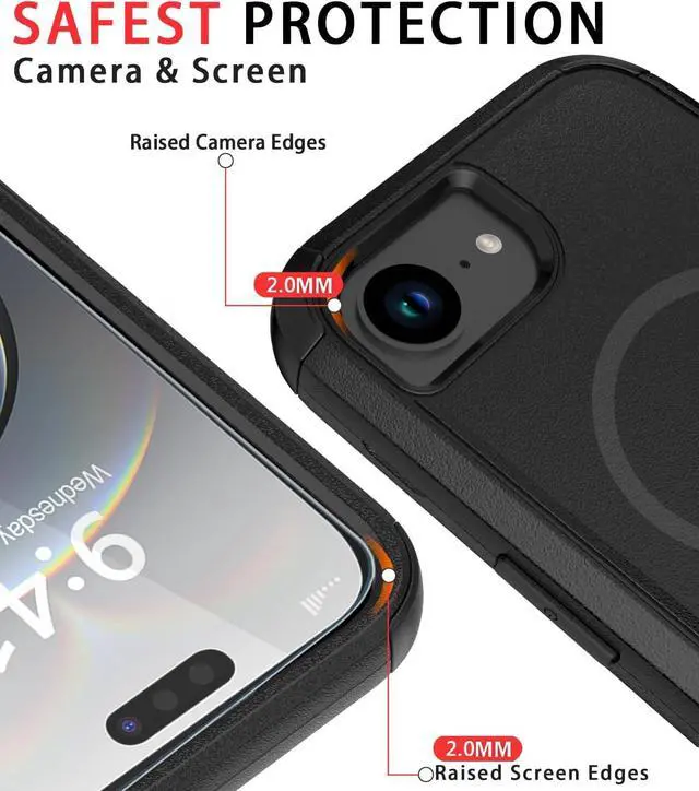 Alt view image 4 of 7 - for iPhone 16e Case [Compatible with MagSafe] [Shockproof] [Dropproof] [with Screen Protector ] Heavy Duty Protection Phone Case Cover for  iPhone 16e 2025 6.1 inch (Black)