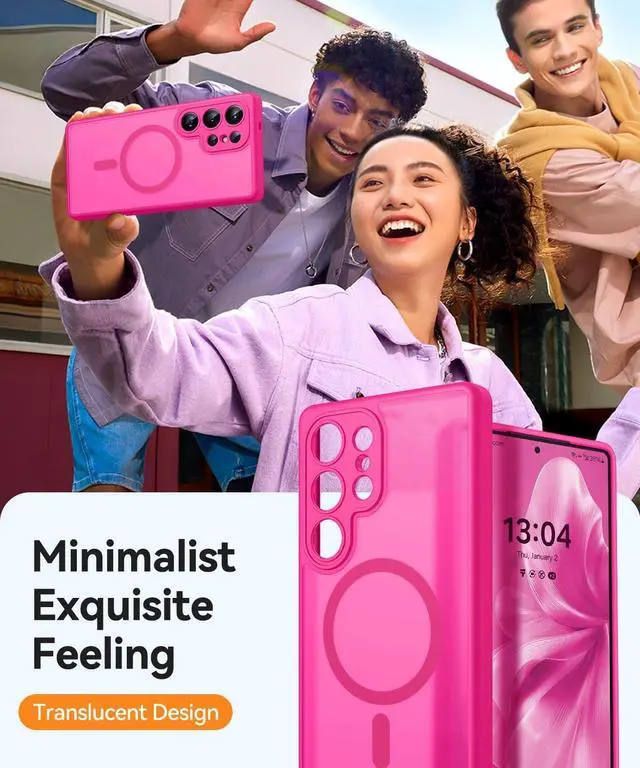 Alt view image 4 of 7 - Designed for  Galaxy S25 Ultra Case (2025) [Full Camera Protection] [Compatible with Magsafe] Translucent Matte Back Protective Phone Cover Hot Pink