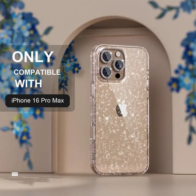 Alt view image 3 of 7 - Compatible for iPhone 16 Pro Max Case Women Cute Clear Glitter Bling Sparkly Case [3 x Diamond Camera Lens Protectors] [2 x Tempered Glass Screen Protectors] 6.9-inch (Glitter Clear)