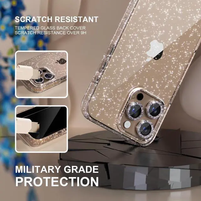 Alt view image 6 of 7 - Compatible for iPhone 16 Pro Max Case Women Cute Clear Glitter Bling Sparkly Case [3 x Diamond Camera Lens Protectors] [2 x Tempered Glass Screen Protectors] 6.9-inch (Glitter Clear)