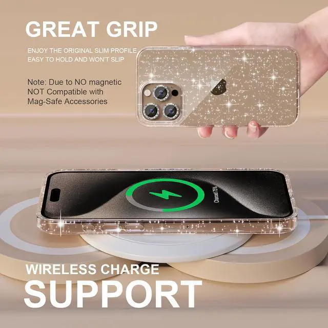 Alt view image 7 of 7 - Compatible for iPhone 16 Pro Max Case Women Cute Clear Glitter Bling Sparkly Case [3 x Diamond Camera Lens Protectors] [2 x Tempered Glass Screen Protectors] 6.9-inch (Glitter Clear)