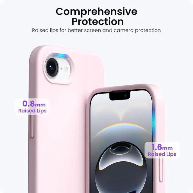 Alt view image 4 of 7 - Compatible with iPhone 16e Case 6.1(2025) Liquid Silicone 3 Layers Full Covered Soft Gel Rubber Phone Case Shockproof Protective Cover with Anti-Scratch Microfiber Lining-Chalk Pink