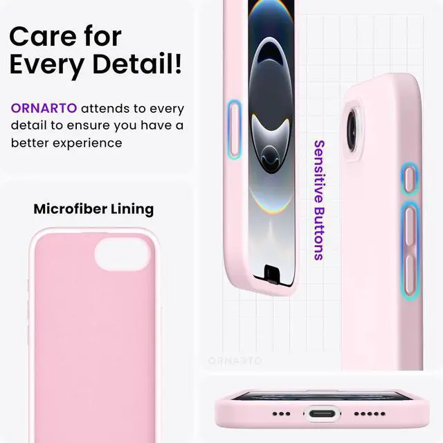 Alt view image 5 of 7 - Compatible with iPhone 16e Case 6.1(2025) Liquid Silicone 3 Layers Full Covered Soft Gel Rubber Phone Case Shockproof Protective Cover with Anti-Scratch Microfiber Lining-Chalk Pink