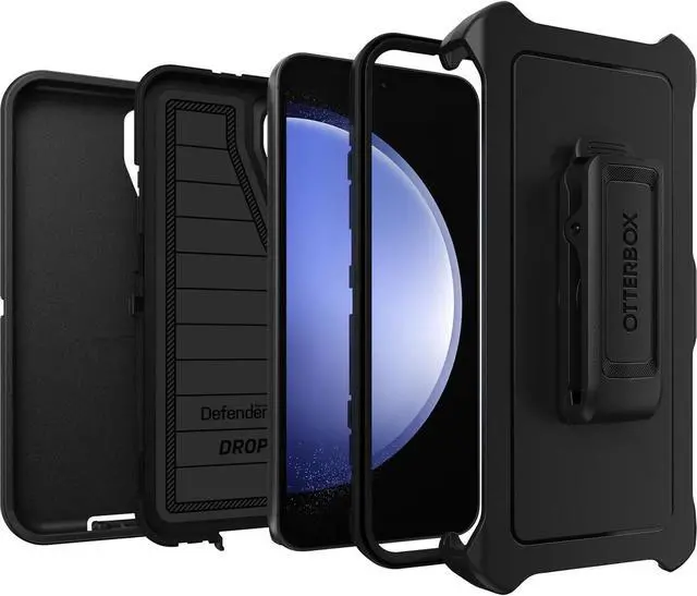 Alt view image 5 of 7 - Defender Series Case for  Galaxy S23 FE (Only) - Holster Clip Included - Microbial Defense Protection - Non-Retail Packaging - Black