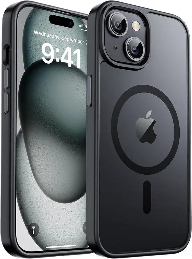 Main image of Magnetic for iPhone 15 Case & iPhone 14 Case [Compatible with MagSafe] [10 FT Military Grade Drop Protection] Slim Translucent Matte Shockproof Anti-Scratch Phone Cover Black