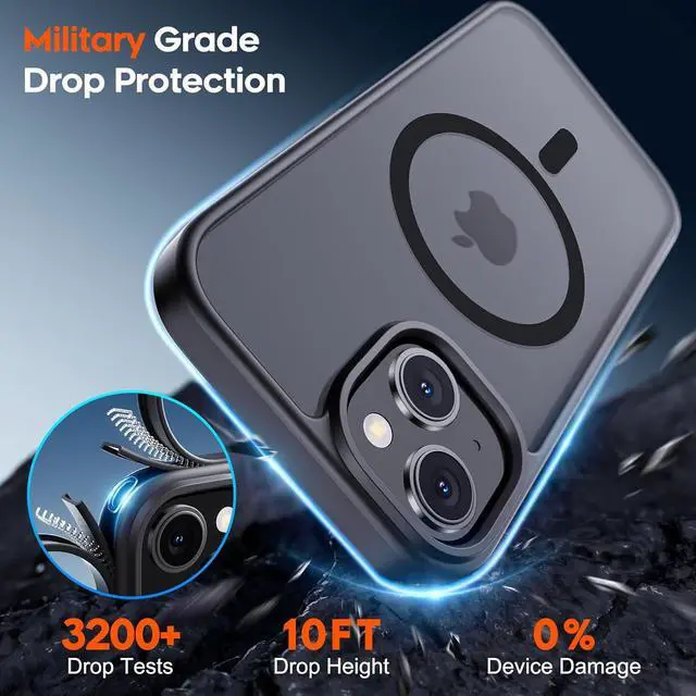 Alt view image 5 of 7 - Magnetic for iPhone 15 Case & iPhone 14 Case [Compatible with MagSafe] [10 FT Military Grade Drop Protection] Slim Translucent Matte Shockproof Anti-Scratch Phone Cover Black