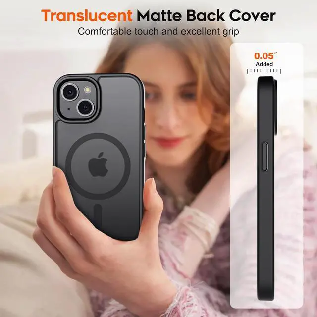 Alt view image 7 of 7 - Magnetic for iPhone 15 Case & iPhone 14 Case [Compatible with MagSafe] [10 FT Military Grade Drop Protection] Slim Translucent Matte Shockproof Anti-Scratch Phone Cover Black