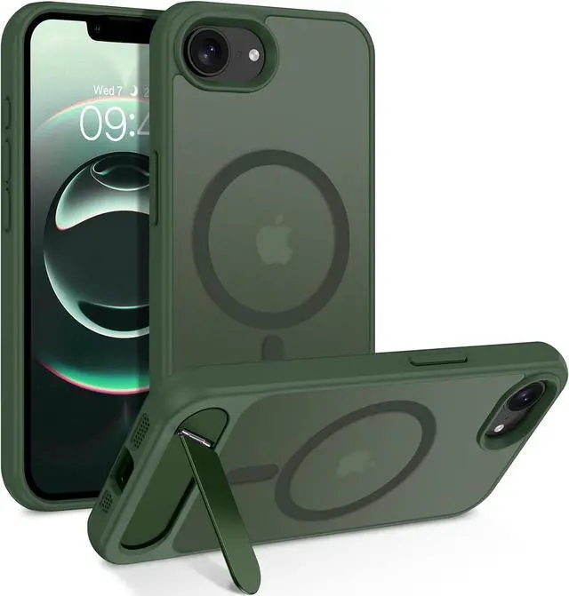 Main image of for iPhone 16e Case Compatible with MagSafe Translucent iPhone 16e Case with Metal Kickstand Military-Grade Protection Deep Green