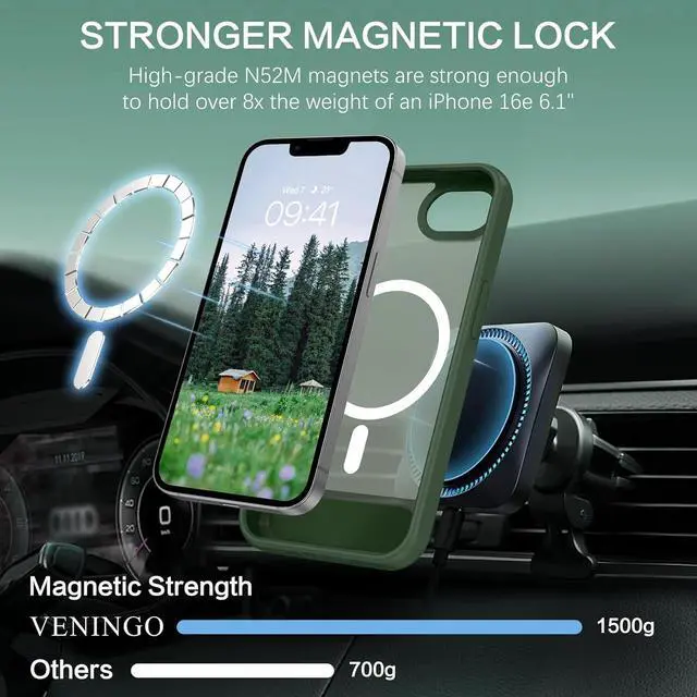 Alt view image 3 of 7 - for iPhone 16e Case Compatible with MagSafe Translucent iPhone 16e Case with Metal Kickstand Military-Grade Protection Deep Green