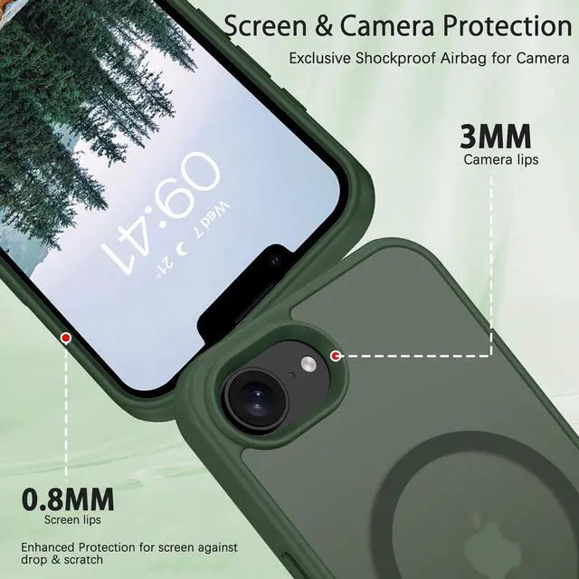 Alt view image 6 of 7 - for iPhone 16e Case Compatible with MagSafe Translucent iPhone 16e Case with Metal Kickstand Military-Grade Protection Deep Green