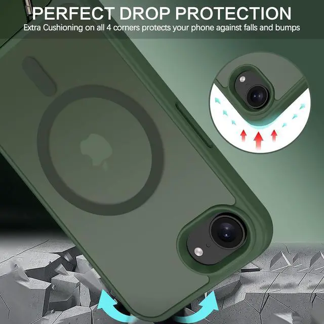 Alt view image 7 of 7 - for iPhone 16e Case Compatible with MagSafe Translucent iPhone 16e Case with Metal Kickstand Military-Grade Protection Deep Green