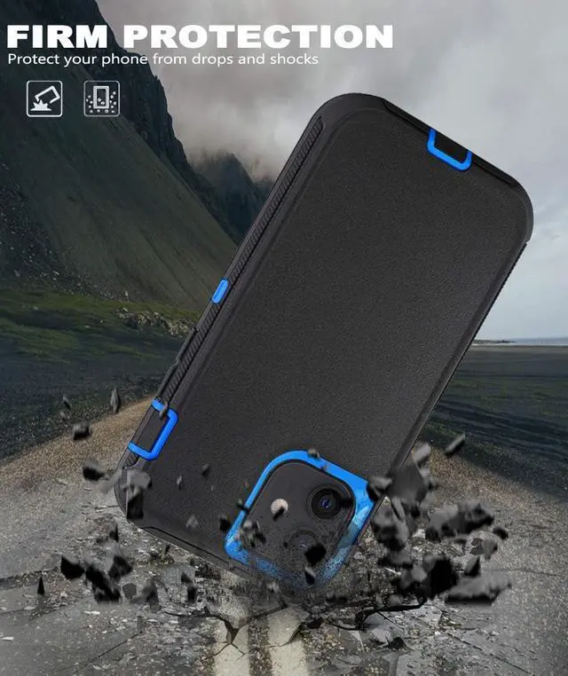 Alt view image 5 of 6 - for iPhone 12/for iPhone 12 Pro Case 6.1 with 2 Screen Protector Full Body Rugged Heavy Duty Military Grade Cover Shockproof/Drop Proof Protection Phone Case (Black Blue)
