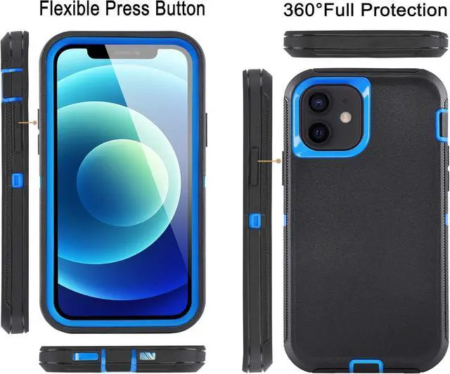 Alt view image 4 of 6 - for iPhone 12/for iPhone 12 Pro Case 6.1 with 2 Screen Protector Full Body Rugged Heavy Duty Military Grade Cover Shockproof/Drop Proof Protection Phone Case (Black Blue)