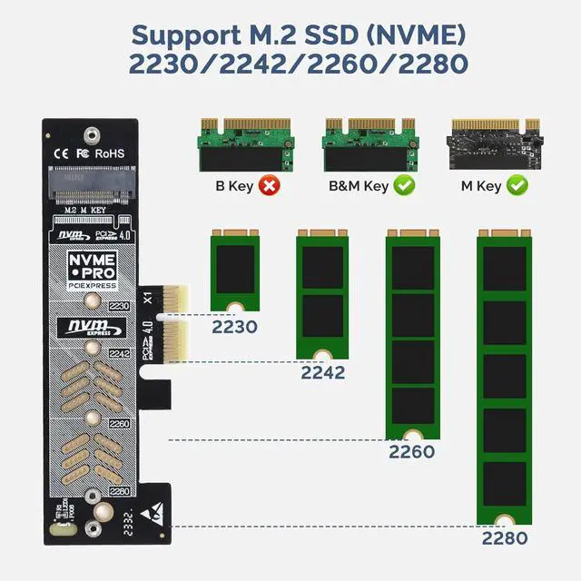 Alt view image 6 of 7 - PCIe NVMe Adapter with Aluminum Heatsink M.2 PCIe Adapter Supports PCI-Express X1 X4 X8 X16 Slots NVMe PCIe Card Low Profile Bracket Max 4TB Support 2230 2242 2260 2280 SSD