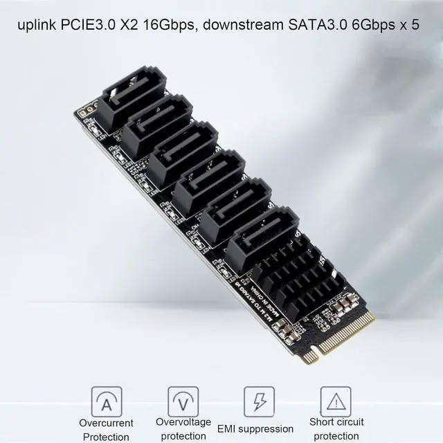 Alt view image 2 of 7 - M.2 to SATA3.0 Adapter Card M.2 M-Key PCIE3.0 to SATA Adapter ASM1166 6Gbps 6 Port Expansion Card with Smart Indicator