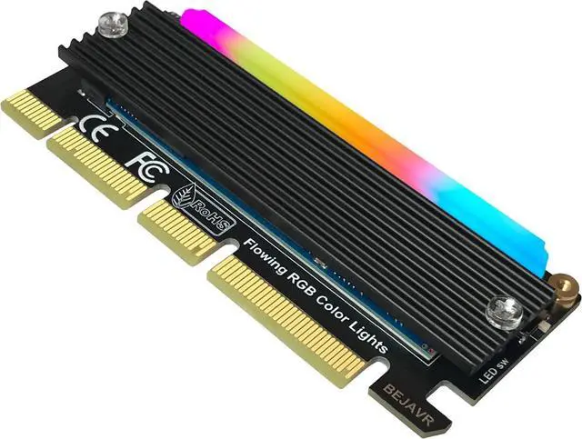 Main image of M.2 PCIe NVMe Adapter SSD Expansion Card with RGB Light Bar and Aluminum Heatsink Solution Supports PCI-Express 3.0 4.0 and X4 X8 X16 Slots.