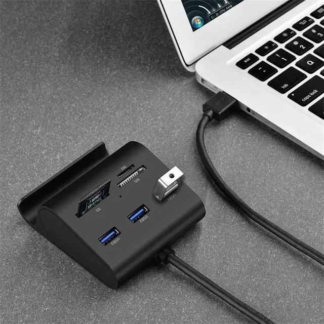 Alt view image 4 of 7 - USB Card Reader USB 3.0 Hub 3 Ports with SD TF MS M2 Card Adapter and Phone Stand Dock Combo for iMac MacBook Pro Air MacBook Retina Mac mini Windows Surface Pro IdeaPad PC LaptopTablet