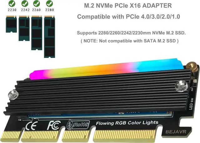 Alt view image 4 of 7 - M.2 PCIe NVMe Adapter SSD Expansion Card with RGB Light Bar and Aluminum Heatsink Solution Supports PCI-Express 3.0 4.0 and X4 X8 X16 Slots.