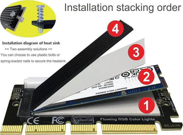 Alt view image 5 of 7 - M.2 PCIe NVMe Adapter SSD Expansion Card with RGB Light Bar and Aluminum Heatsink Solution Supports PCI-Express 3.0 4.0 and X4 X8 X16 Slots.