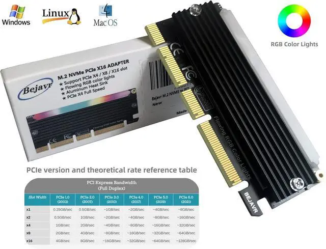 Alt view image 6 of 7 - M.2 PCIe NVMe Adapter SSD Expansion Card with RGB Light Bar and Aluminum Heatsink Solution Supports PCI-Express 3.0 4.0 and X4 X8 X16 Slots.