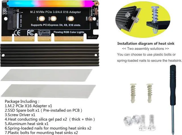 Alt view image 7 of 7 - M.2 PCIe NVMe Adapter SSD Expansion Card with RGB Light Bar and Aluminum Heatsink Solution Supports PCI-Express 3.0 4.0 and X4 X8 X16 Slots.