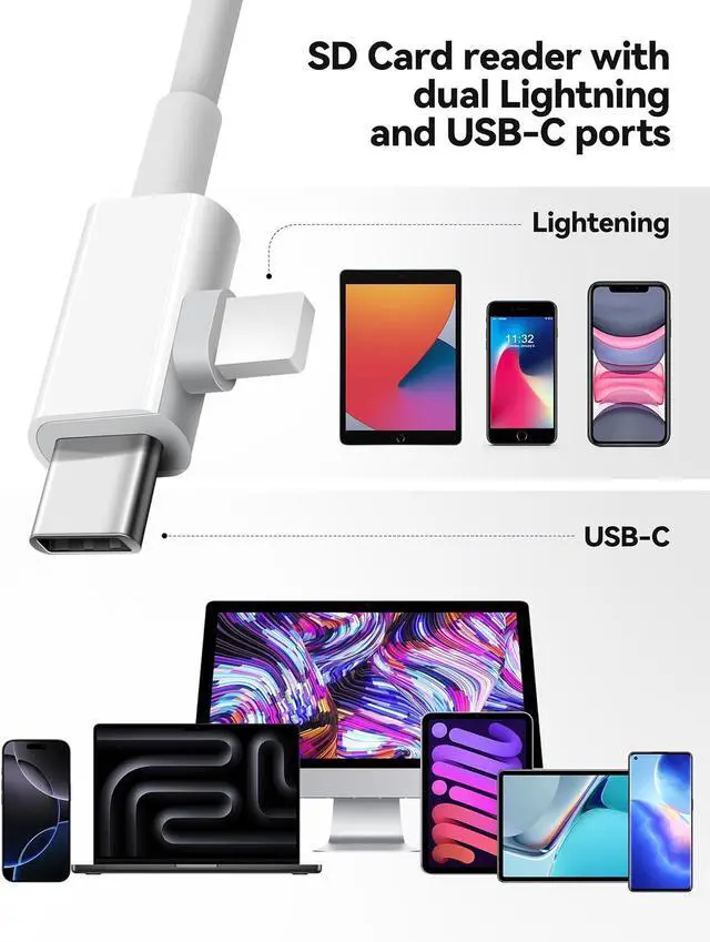 Alt view image 3 of 7 - SD Card Reader for iPhone USB C & Lightening Dual Connectors SD Card Adapter Plug&Play for microSD SD Cards or USB-A USB-C Trail Camera Memory Reader Supports iPhone 15 16 Mac MacBook iPad